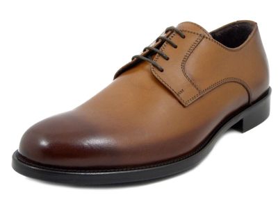 Scarpe Uomo Derby in Pelle Marrone Cuoio, Made in Italy - 2051