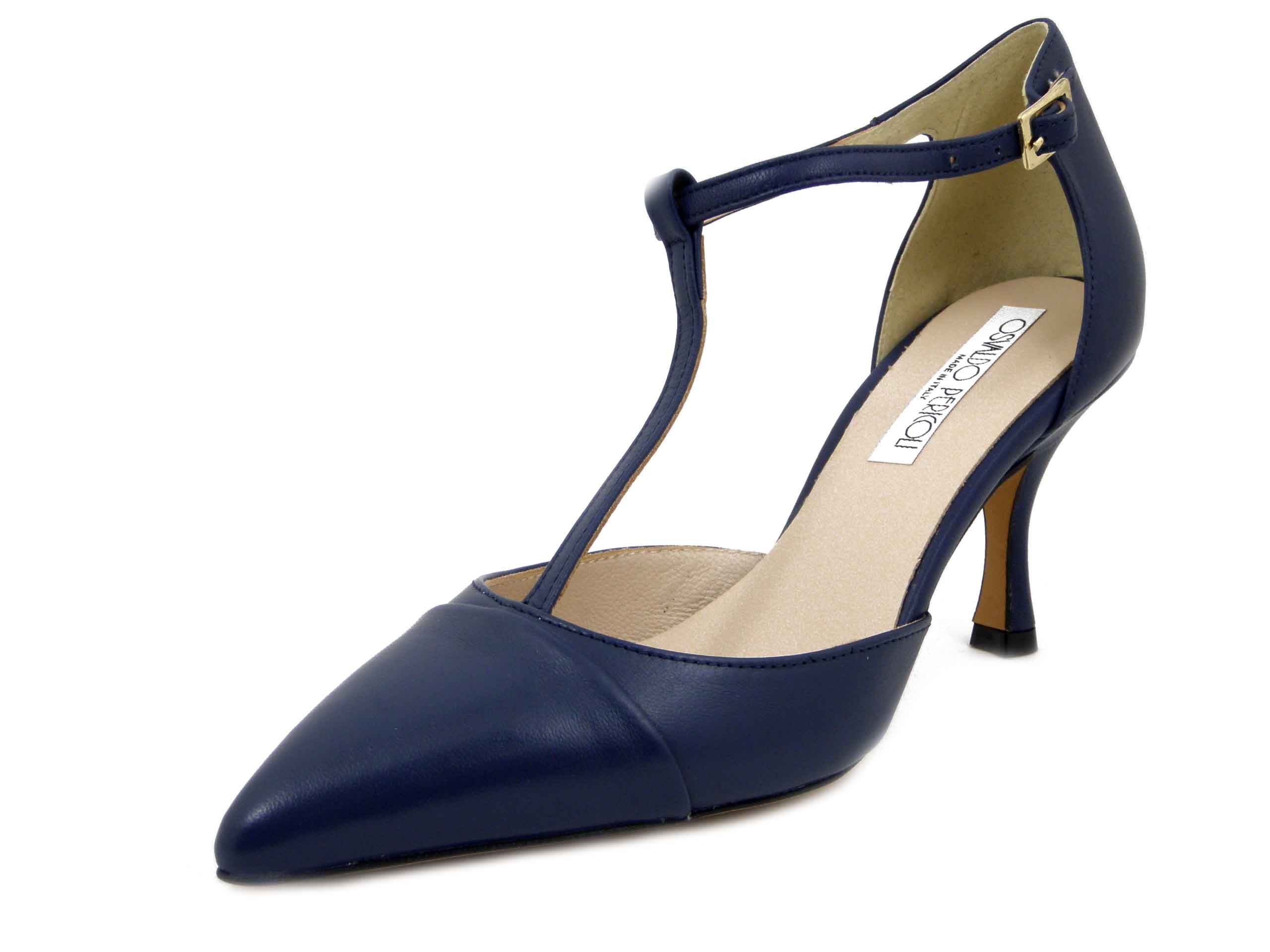 Decolleté Aperte in Pelle Nappa Blu con cinturino, Tacco Alto 8 cm, Osvaldo Pericoli - 20010