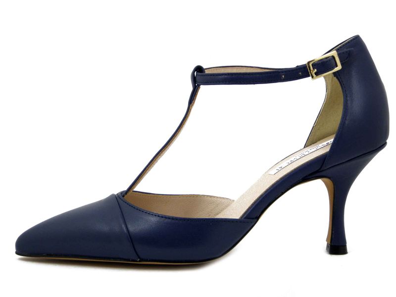 Decolleté Aperte in Pelle Nappa Blu con cinturino, Tacco Alto 8 cm, Osvaldo Pericoli - 20010