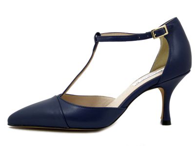 DecolletÃ© Aperte in Pelle Nappa Blu con cinturino, Tacco Alto 8 cm, Osvaldo Pericoli - 20010