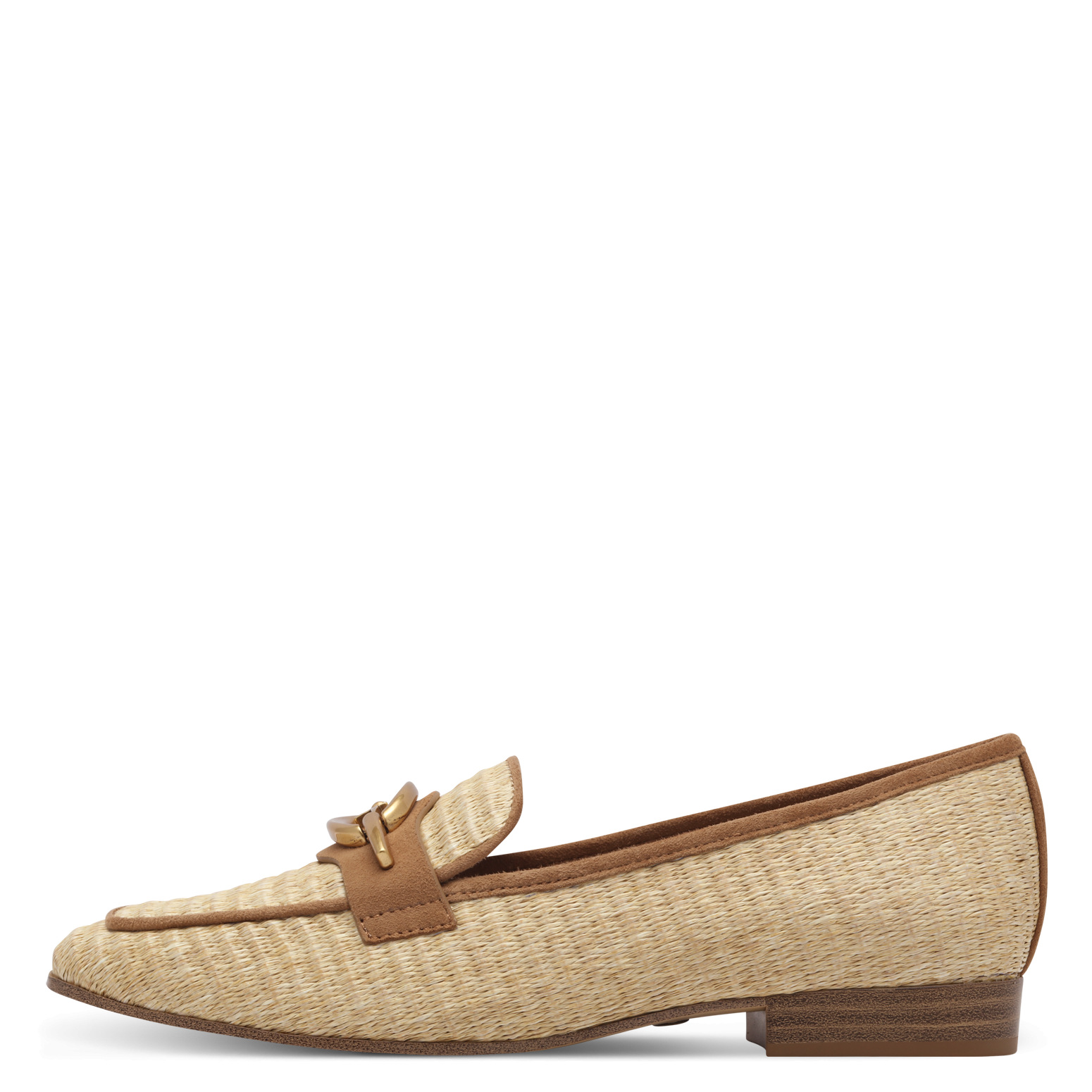 Mocassini Donna in Rafia Beige e Camoscio Marrone, Tacco Basso, Tamaris - 24223