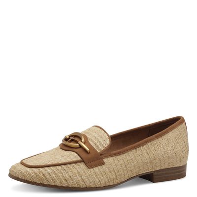 Mocassini Donna in Rafia Beige e Camoscio Marrone, Tacco Basso, Tamaris - 24223