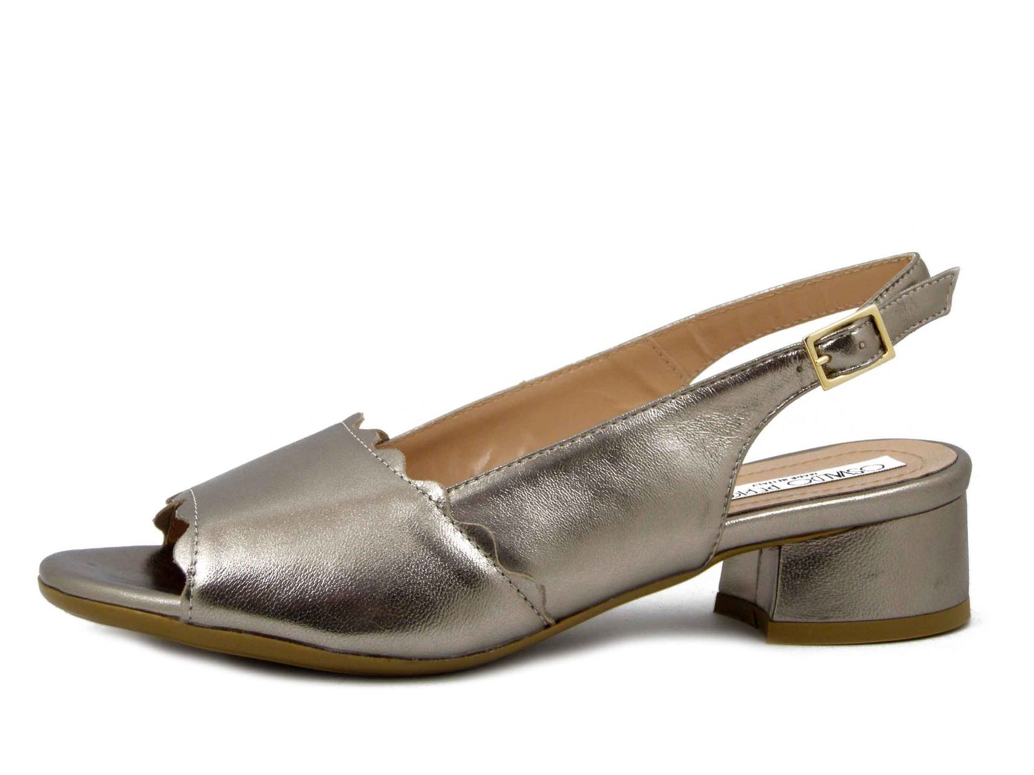 Sandali Donna Comfort in Pelle Oro, Tacco Basso 3 cm, Osvaldo Pericoli - E5TR35