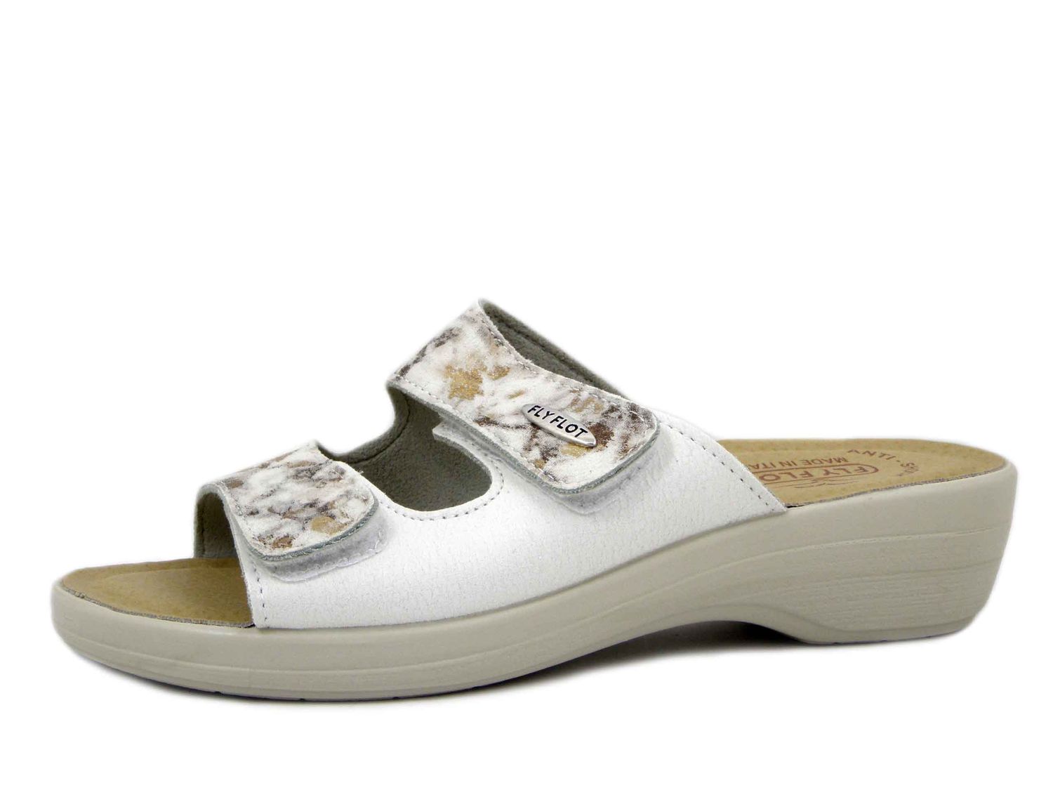 Ciabatte Donna in Eco Pelle Bianco, Doppio Strap, Sottopiede in Vera Pelle, FlyFlot - T5B18BIA