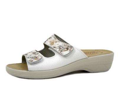 Ciabatte Donna in Eco Pelle Bianco, Doppio Strap, Sottopiede in Vera Pelle, FlyFlot - T5B18BIA