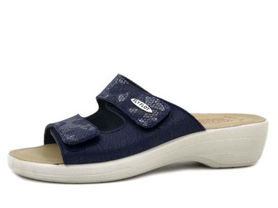 Ciabatte Donna in Eco Pelle Bianco, Doppio Strap, Sottopiede in Vera Pelle, FlyFlot - T5B18BLU