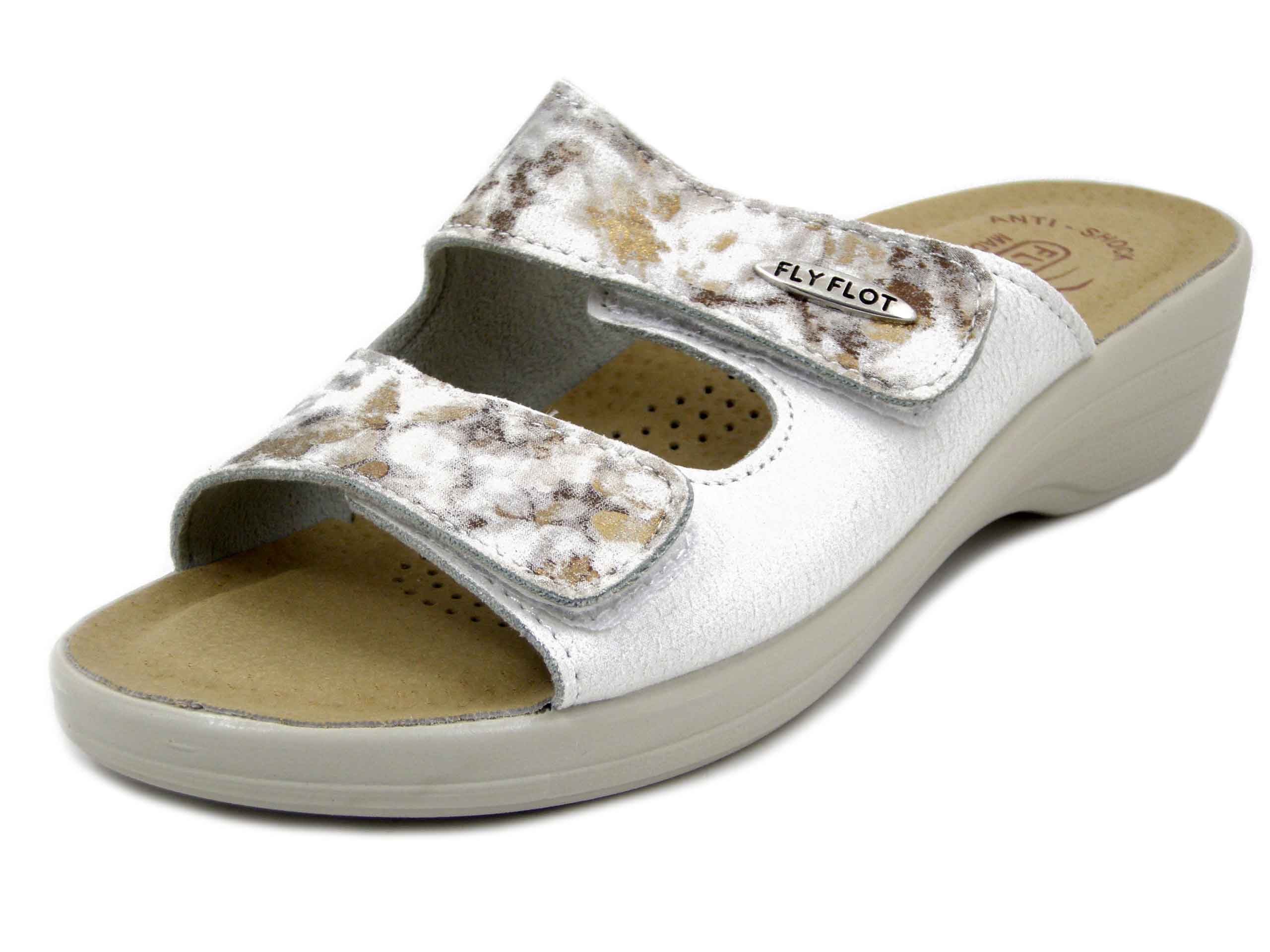 Ciabatte Donna in Eco Pelle Bianco, Doppio Strap, Sottopiede in Vera Pelle, FlyFlot - T5B18BIA