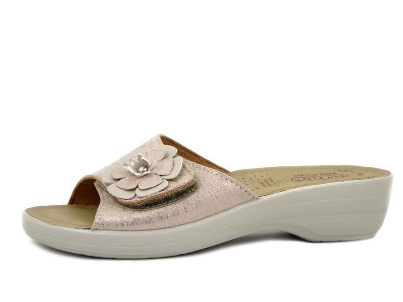 Ciabatte Donna in Eco Pelle Beige con Strap, Sottopiede in Vera Pelle, FlyFlot - T5K40