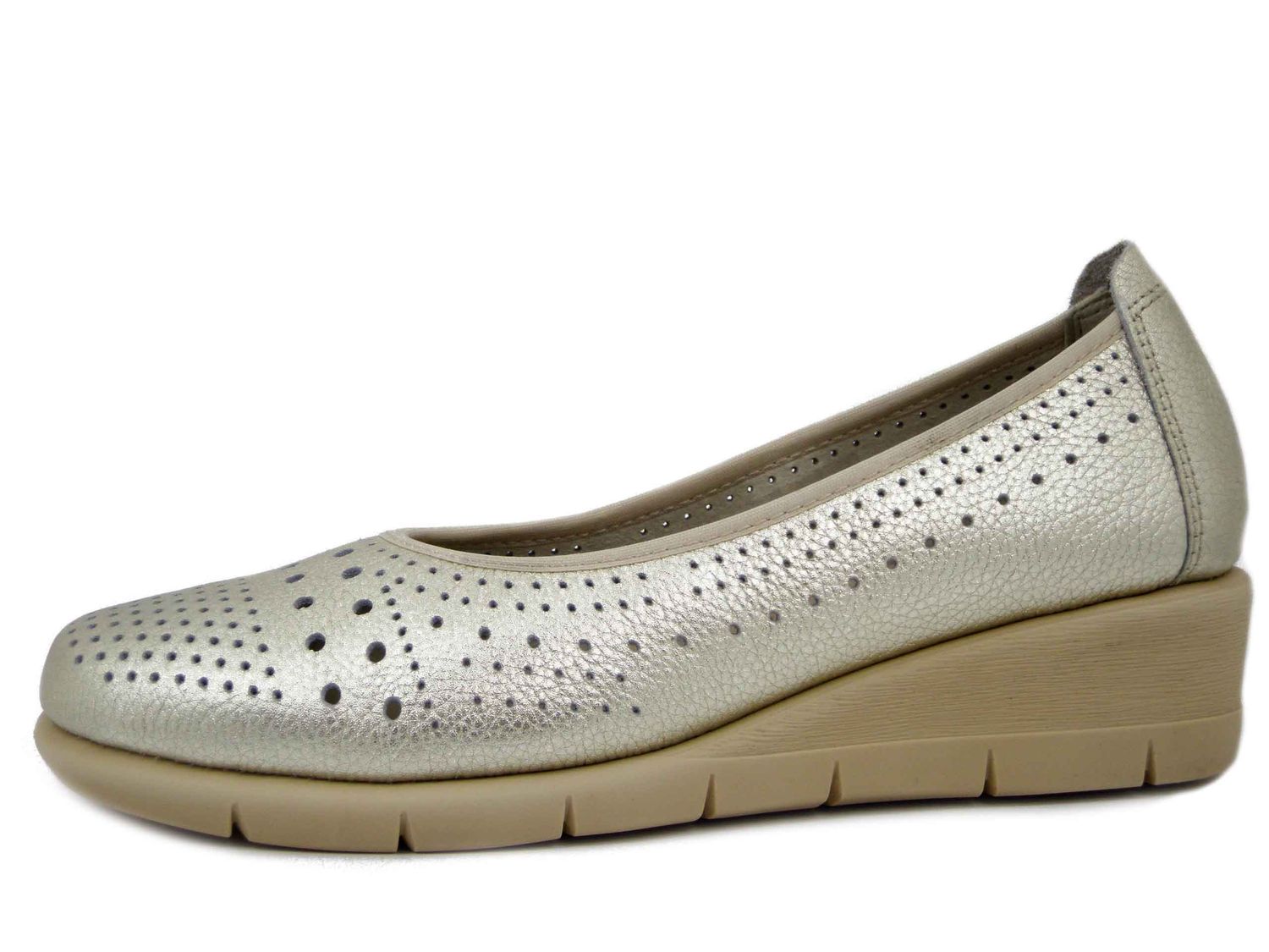 Scarpe Donna Ballerine DecolletÃ© in Pelle Oro, Zeppa Bassa - TARA103
