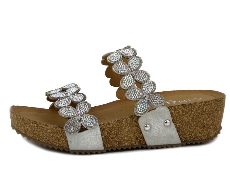 Sandali Ciabatte Gioiello Argento, Zeppa Bassa 4 cm, CINZIA SOFT - CI1003