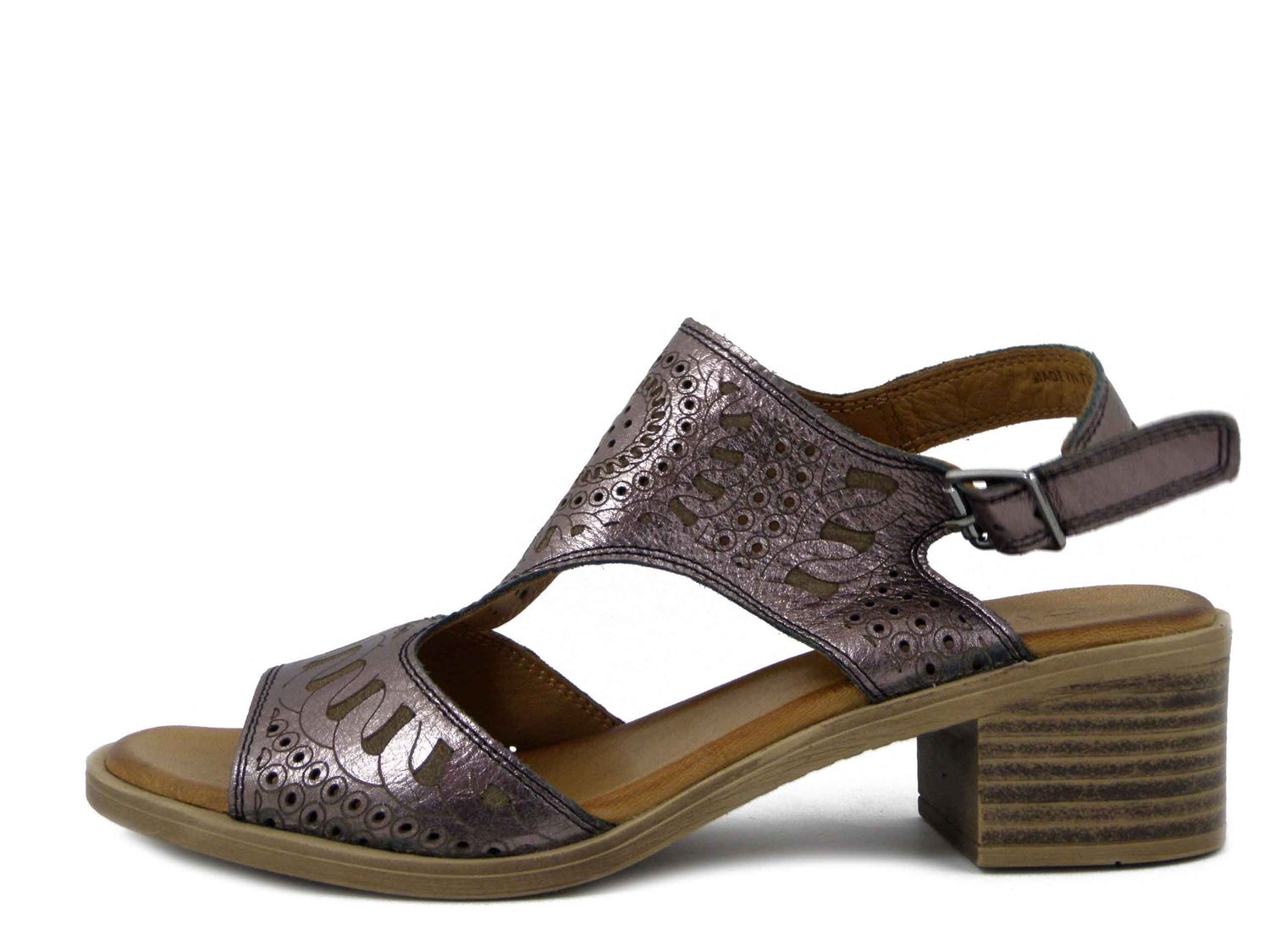 Sandali Donna in Pelle Grigio Canna di Fucile, Tacco Basso 4 cm, CINZIA SOFT - TA635