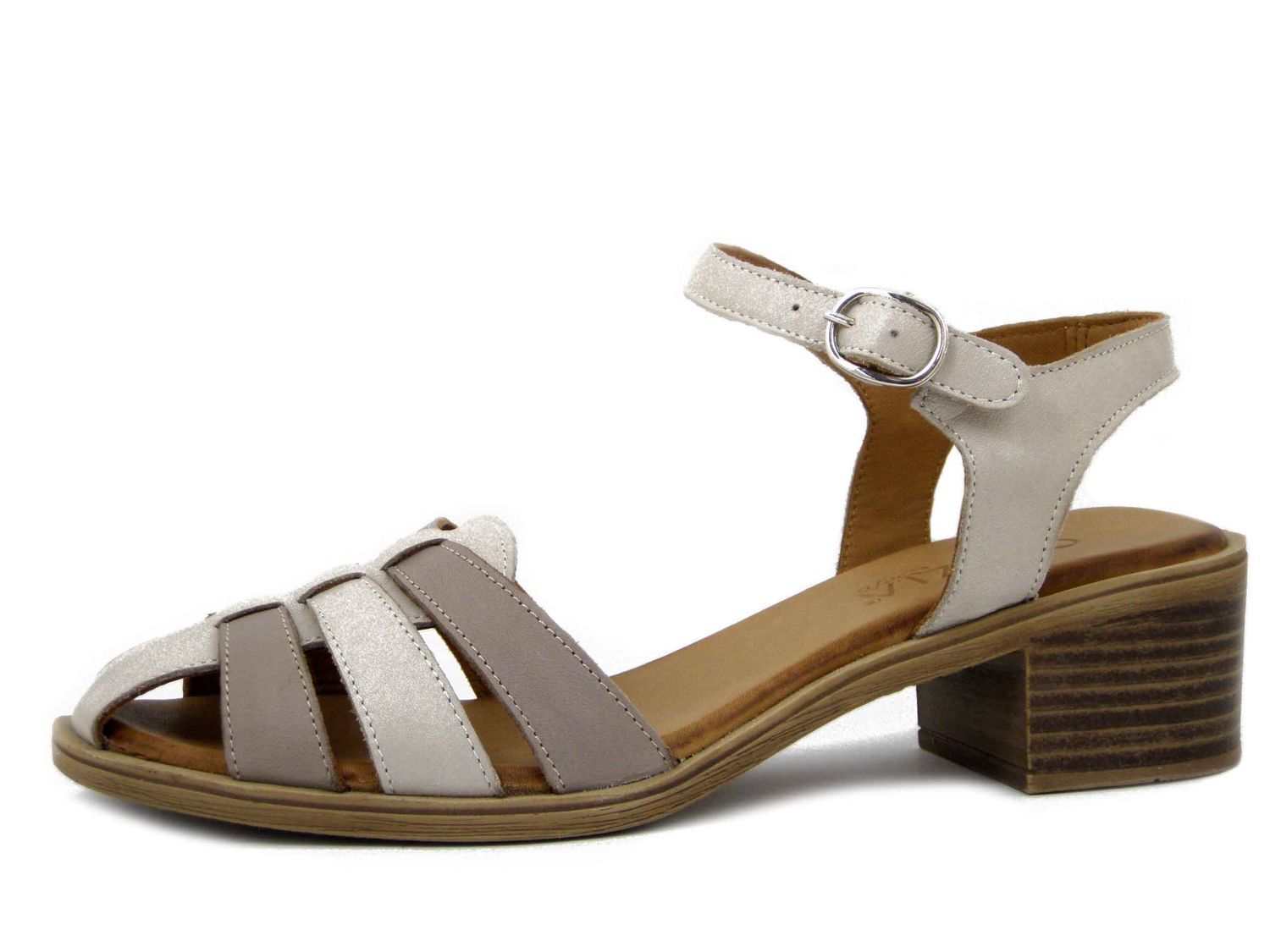 Sandali Donna in Pelle Grigio Chiaro, Tacco Basso 4 cm, CINZIA SOFT - TA632