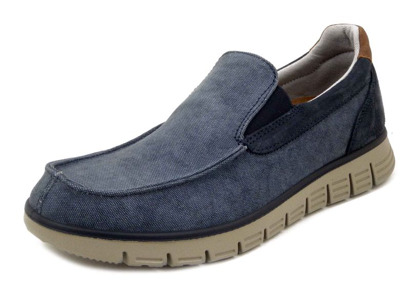 Slipon Mocassini Estivi Uomo in Tessuto Blu, Sottopiede Estraibile, IMAC - 751800