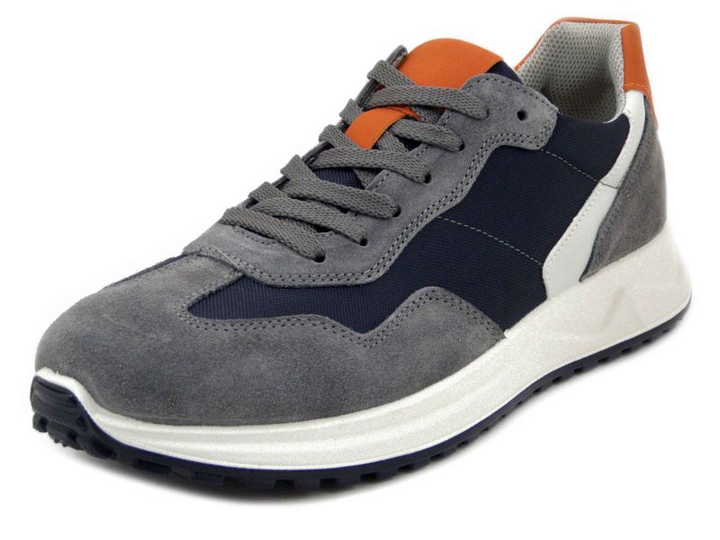 Sneakers Uomo in Pelle Camoscio Grigio e Tessuto Blu, Sottopiede Estraibile, IMAC - 752710