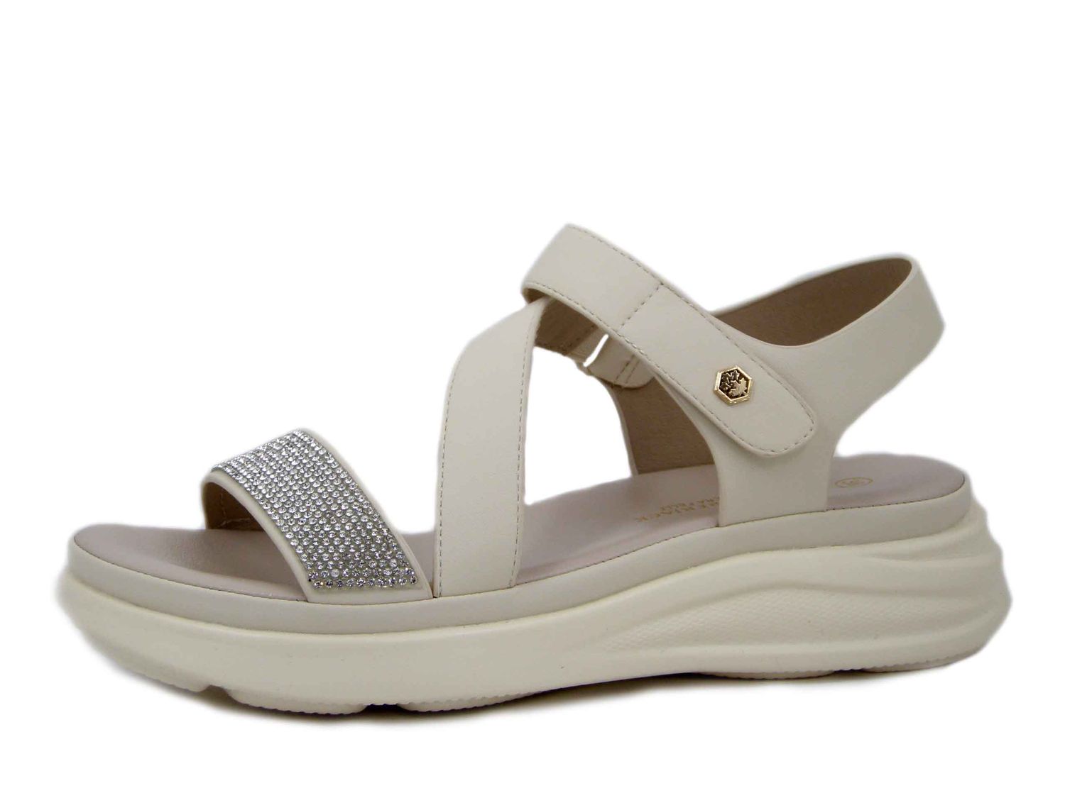 Sandali Donna Beige con Strass, Zeppa Bassa, LUMBERJACK - 4506
