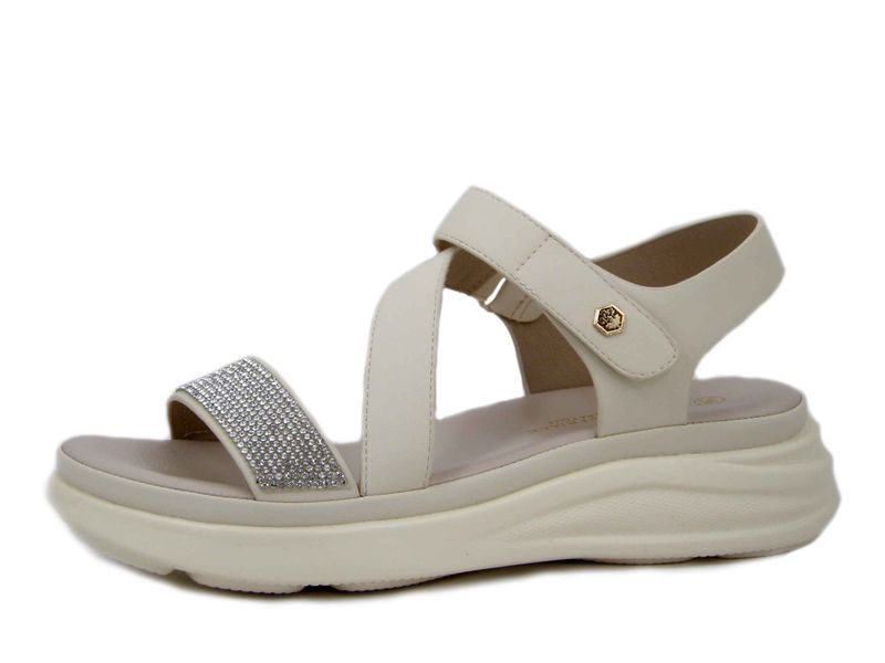 Sandali Donna Beige con Strass, Zeppa Bassa, LUMBERJACK - 4506