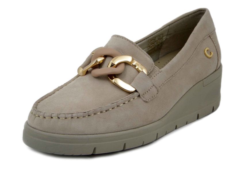Mocassini Donna in Pelle Camoscio Beige Cipria, Zeppa 4 cm, CINZIA SOFT - 23367