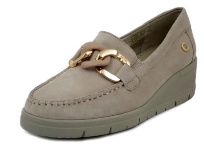 Mocassini Donna in Pelle Camoscio Beige Cipria, Zeppa 4 cm, CINZIA SOFT - 23367