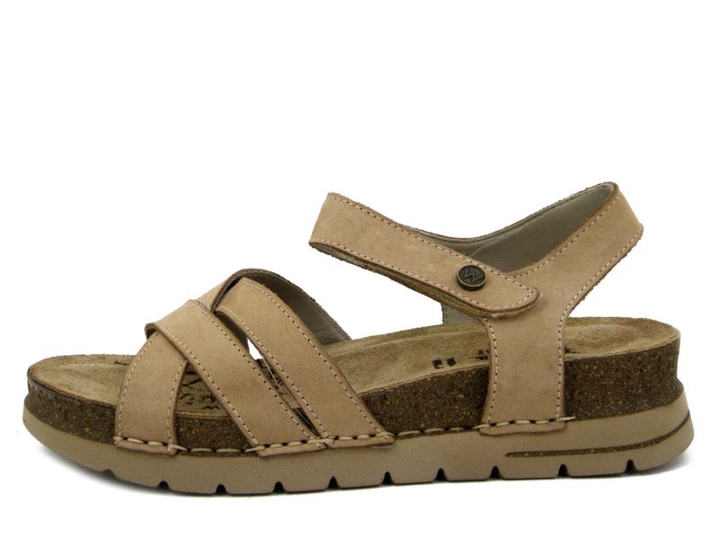 Sandali Donna in Pelle Beige con Strap, Zeppa Bassa, Pianta Comoda, Walk in The City - 50720