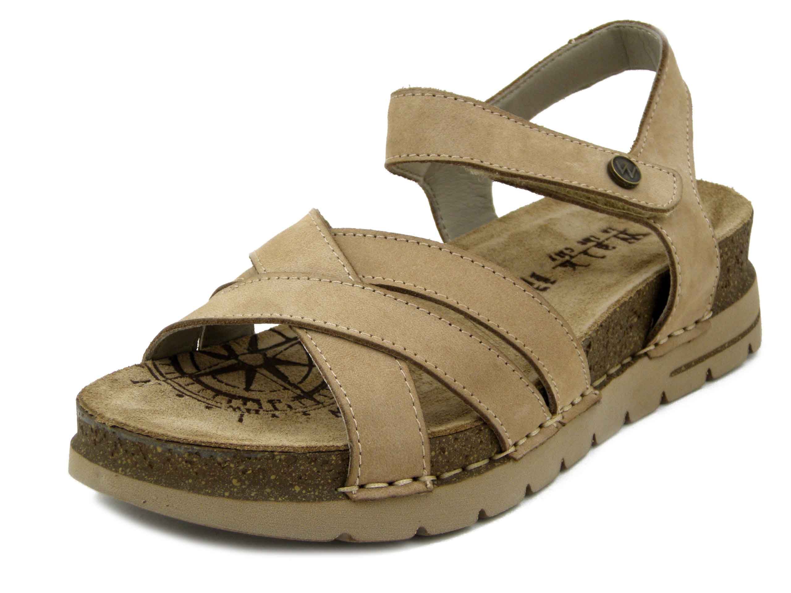 Sandali Donna in Pelle Beige con Strap, Zeppa Bassa, Pianta Comoda, Walk in The City - 50720
