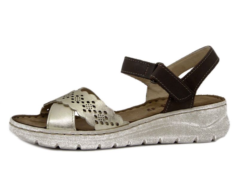 Sandali Donna in Pelle Oro e Marrone con Strap, Zeppa Bassa, Pianta Comoda, Walk in The City - 50431