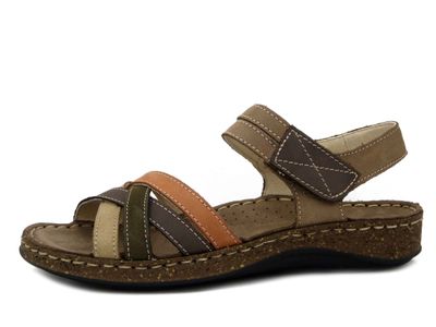 Sandali Donna in Pelle Marrone Multicolore con Strap, Zeppa Bassa, Pianta Comoda, Walk in The City - 43170E25