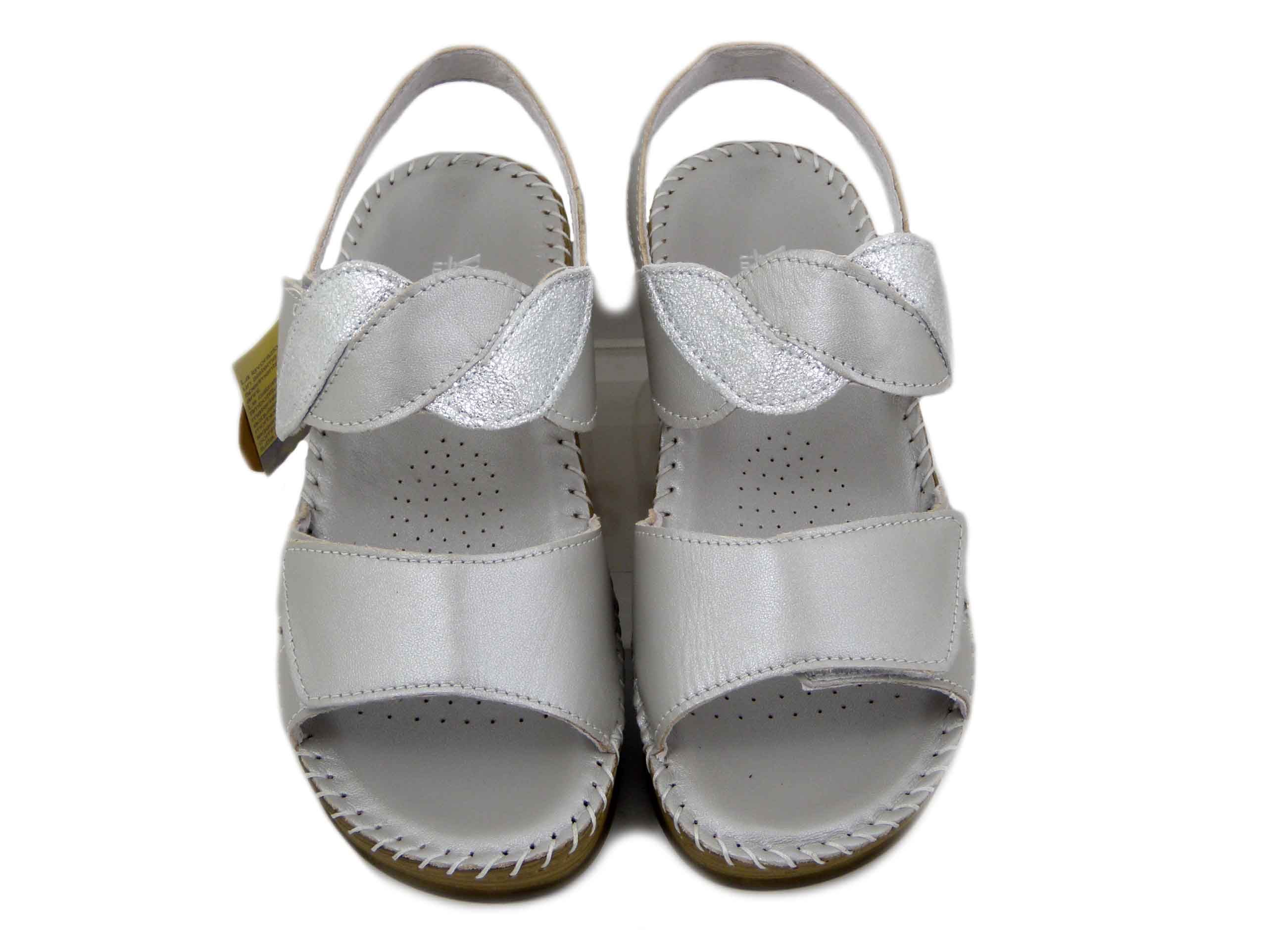 Sandali Donna in Pelle Argento con Doppio Strap, Zeppa Bassa, Pianta Comoda, Walk in The City - 45124E25