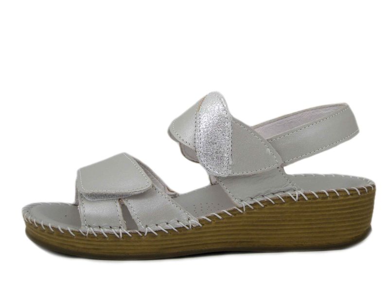 Sandali Donna in Pelle Argento con Doppio Strap, Zeppa Bassa, Pianta Comoda, Walk in The City - 45124E25