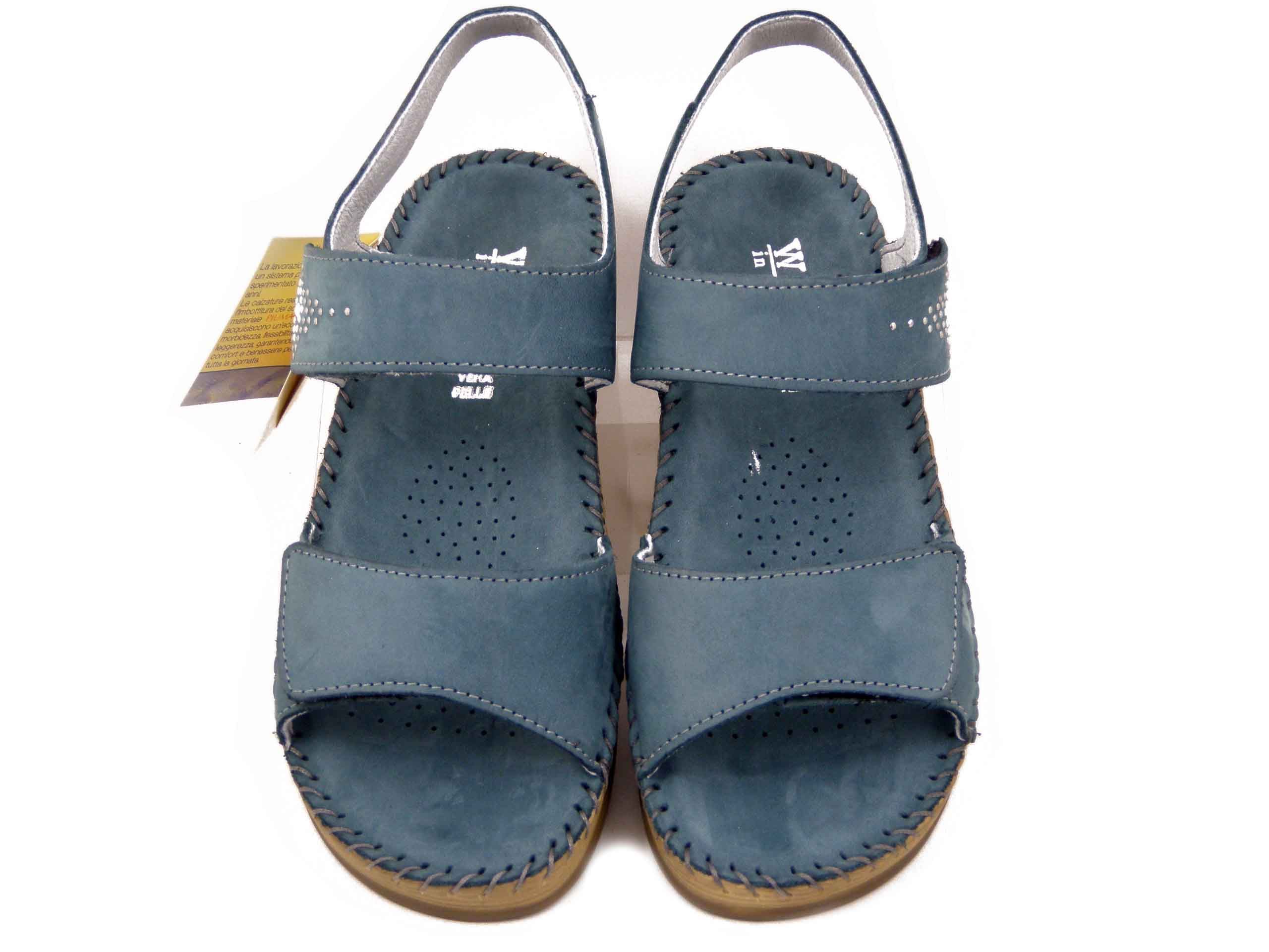 Sandali Donna in Pelle Blu con Doppio Strap, Zeppa Bassa, Pianta Comoda, Walk in The City - 38356