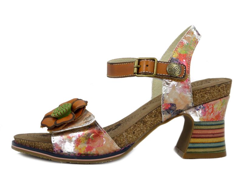 Sandali Donna Arancio e Multicolore con Strap, Tacco Medio 6 cm e Plateau, LAURA VITA - DECBIO22