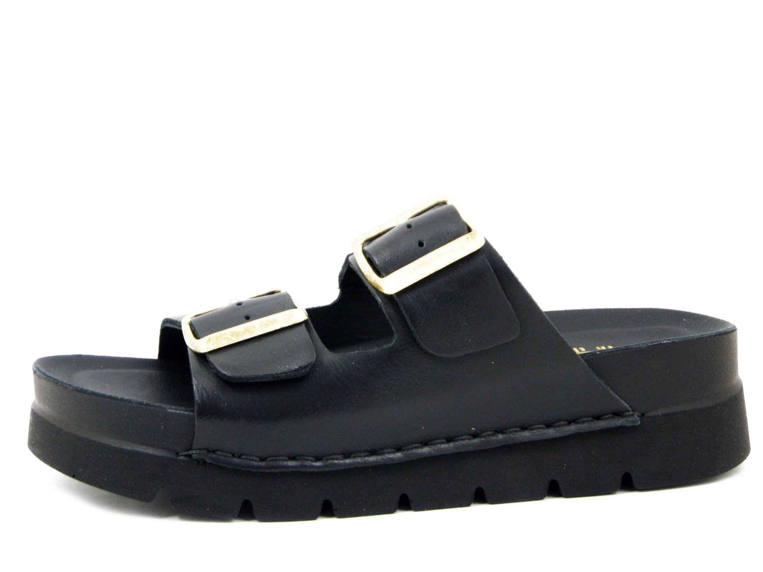 Sandali Ciabatte Mules Platform in Pelle Nero, Walk in The City - 50810