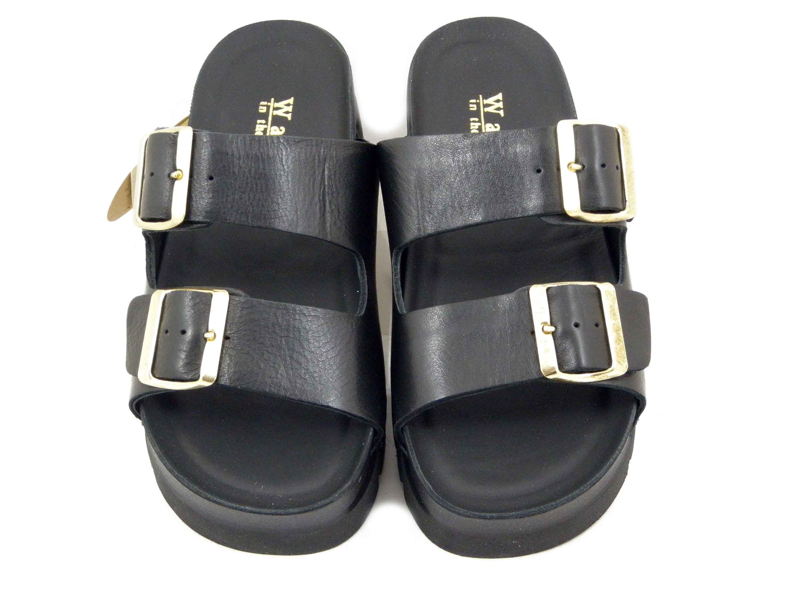 Sandali Ciabatte Mules Platform in Pelle Nero, Walk in The City - 50810