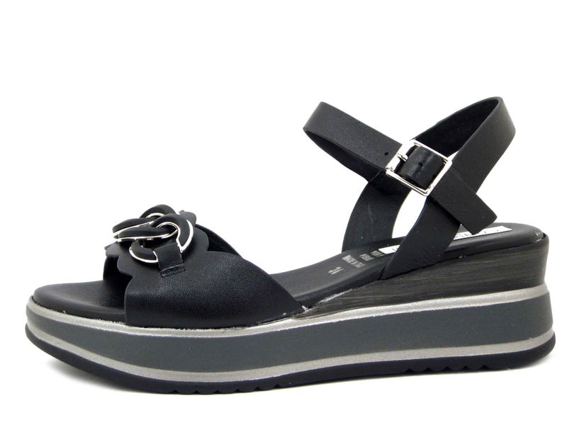 Sandali Donna in Pelle Nero, Zeppa Bassa 5 cm, Osvaldo Pericoli - 19234