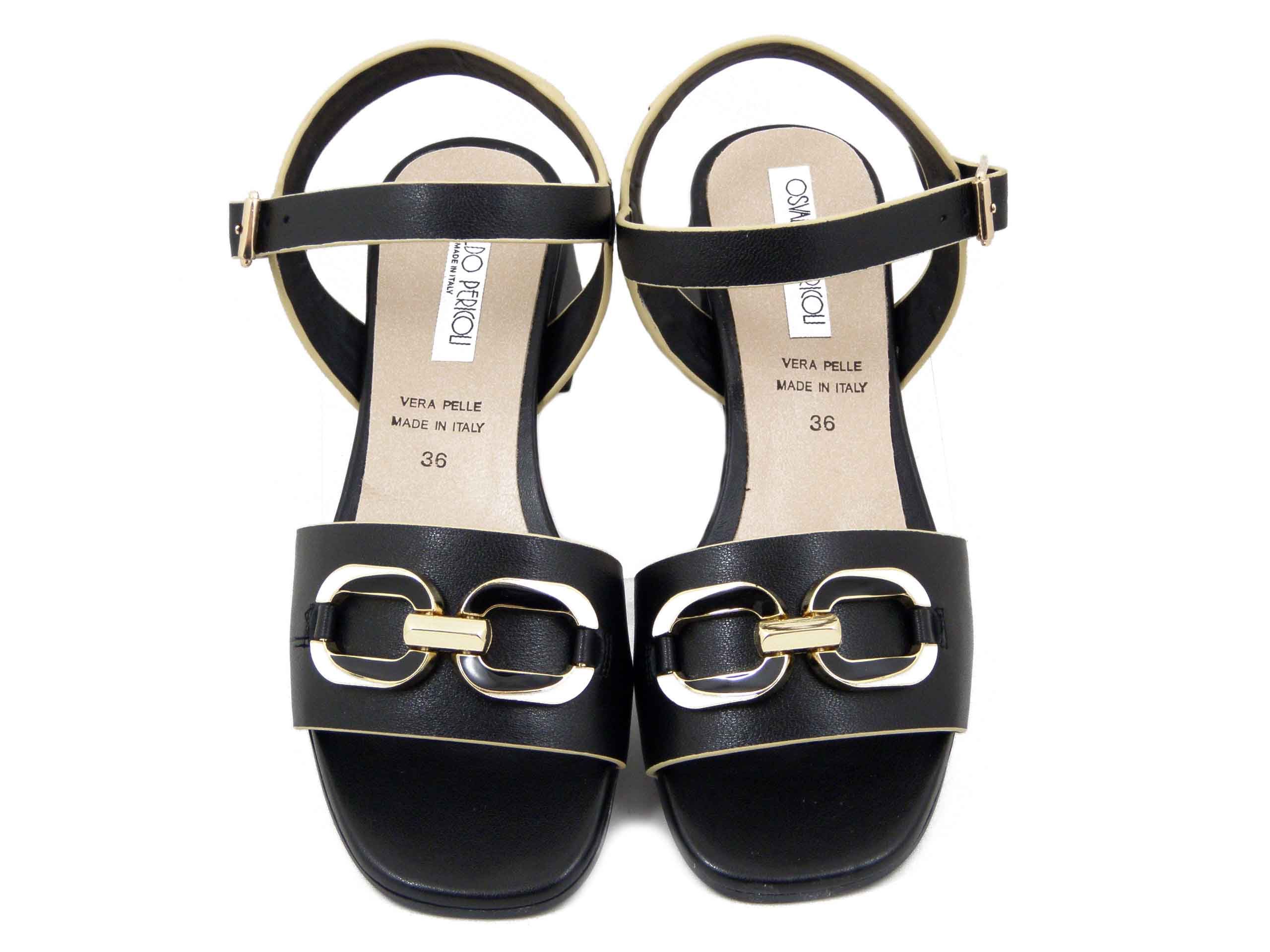 Sandali Donna in Pelle Nero, Tacco Basso 4 cm, Osvaldo Pericoli - 30288