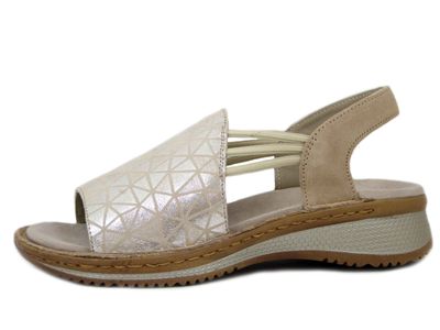 Sandali Donna in Pelle Beige con Elastico, Pianta Larga, Zeppa Bassa, ARA 29005