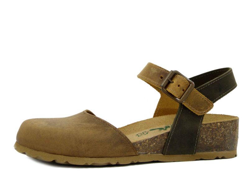 Sabot Donna con Cinturino in Pelle Marrone, Zeppa Bassa, BIONATURA - 12C2177E25