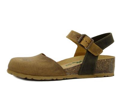 Sabot Donna con Cinturino in Pelle Marrone, Zeppa Bassa, BIONATURA - 12C2177E25