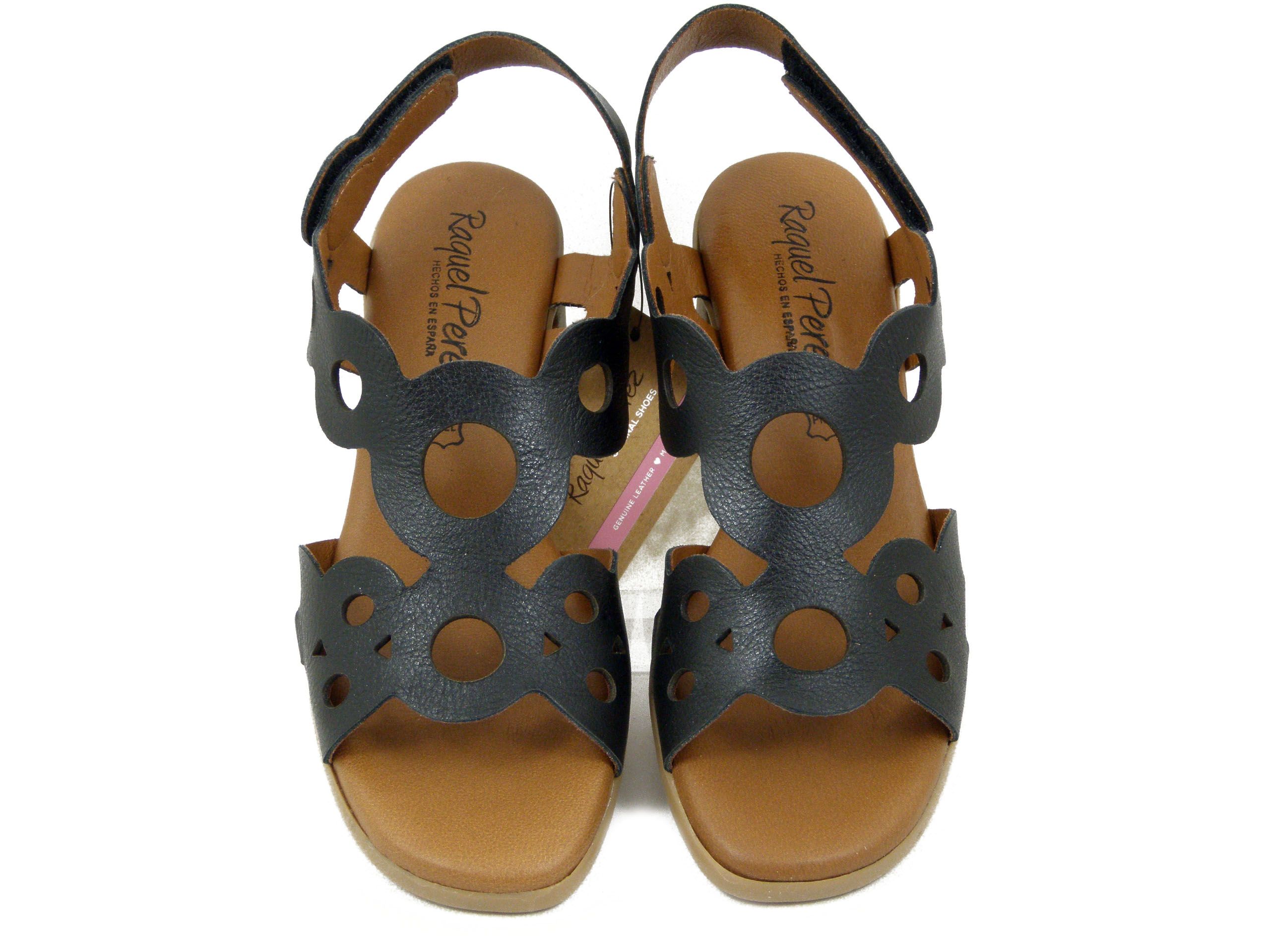 Sandali Donna in Pelle Nero, Tacco Medio 5 cm, Raquel Perez - 22425