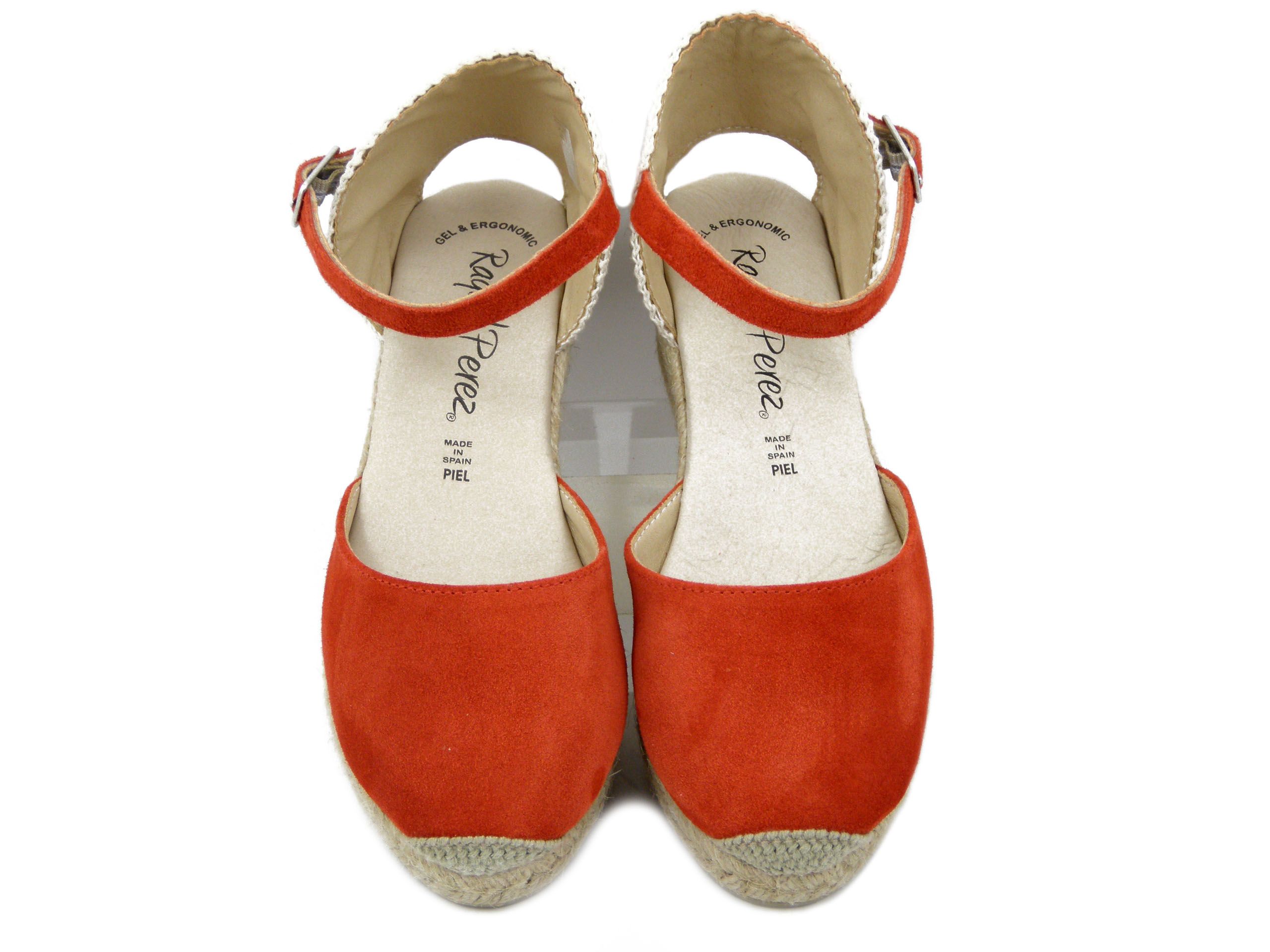 Espadrillas in Pelle Camoscio Rosso, Zeppa Media 5 cm, Raquel Perez - 22616