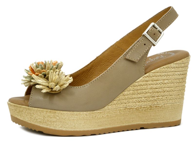 Sandali Donna in Pelle Beige con Fiore in Rafia, Zeppa Alta e Plateau, Raquel Perez - 22253