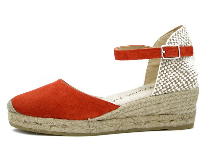 Espadrillas in Pelle Camoscio Rosso, Zeppa Media 5 cm, Raquel Perez - 22616