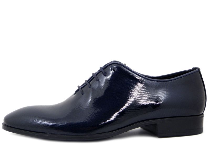 Scarpe Uomo Eleganti da Cerimonia Francesina in Pelle Lucida Blu Scuro, Made in Italy, Osvaldo Pericoli - 5836BL