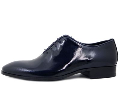 Scarpe Uomo Eleganti da Cerimonia Francesina in Pelle Lucida Blu Scuro, Made in Italy, Osvaldo Pericoli - 5836BL