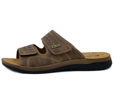 Ciabatte Uomo in Eco Pelle Marrone con Doppio Strap, Sottopiede Vera Pelle, INBLU - ID20
