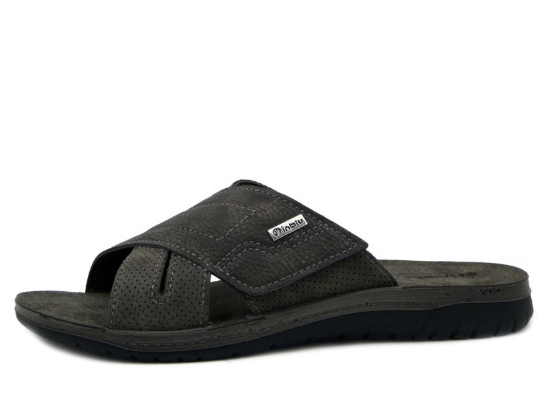Ciabatte Uomo in Eco Pelle Grigio Scuro con Strap, Sottopiede Vera Pelle, INBLU - ID18