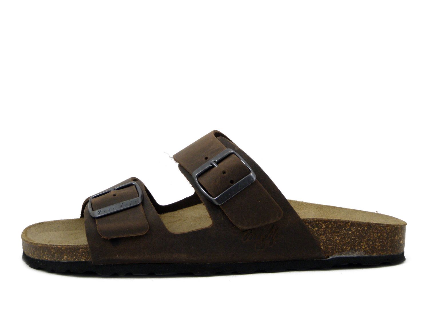 Sandali Ciabatte Uomo in Pelle Marrone con Doppia Fibbia, Free Life - 1758U