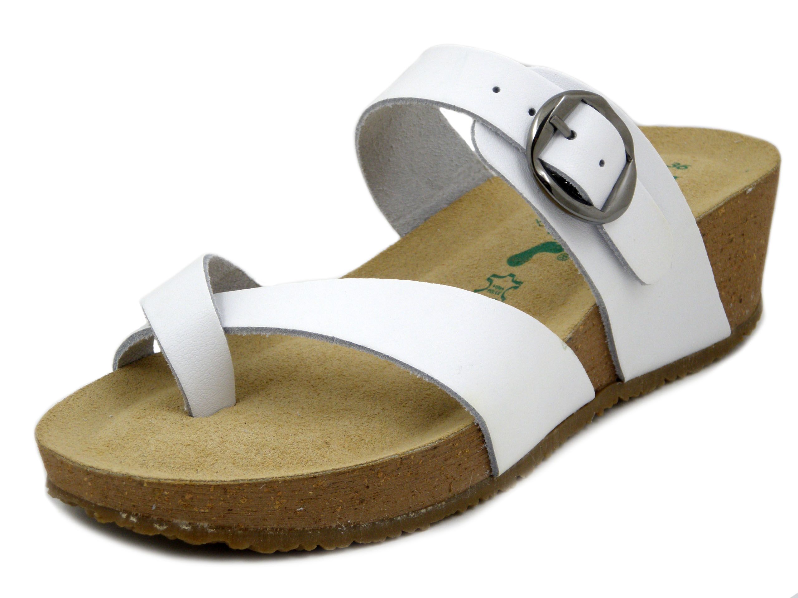 Sandali Donna Infradito in Pelle Bianco, Zeppa Bassa 4 cm, BIONATURA - 28A729XE25