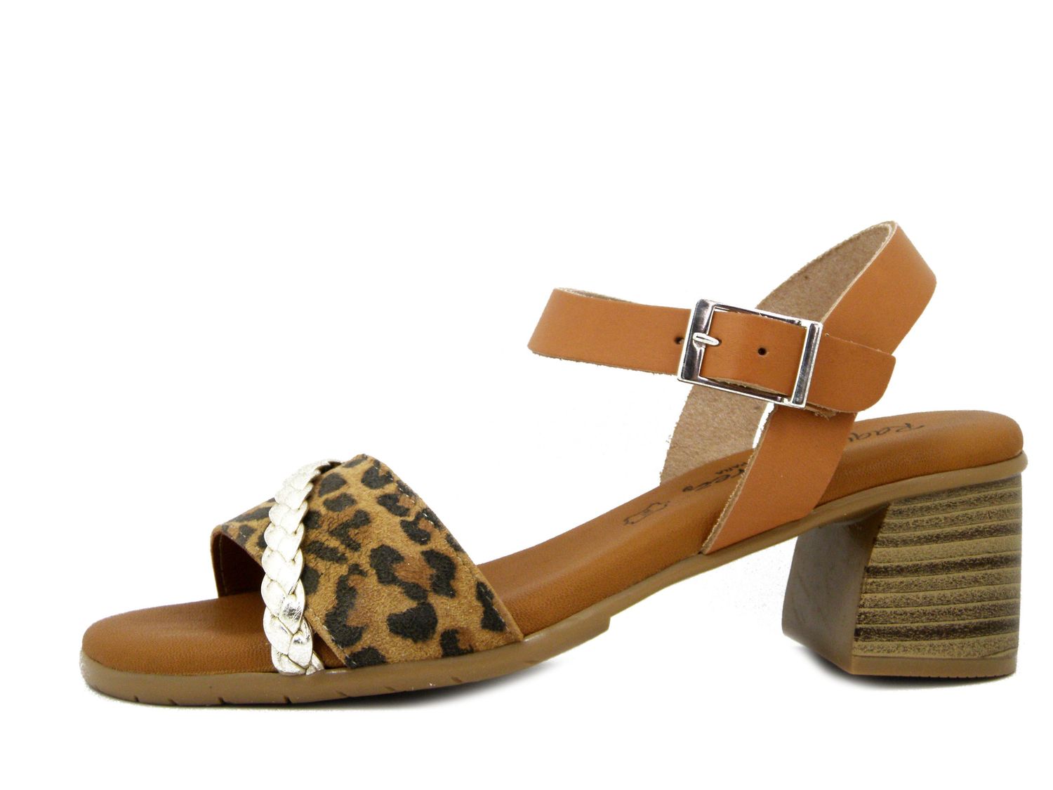Sandali Donna in Pelle Marrone Animalier, Tacco Medio 5 cm, Raquel Perez - 22399