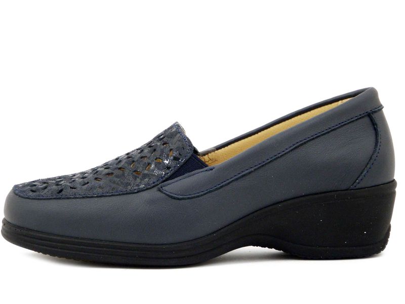 Mocassini Donna in Pelle Blu, Zeppa Bassa, Sottopiede Estraibile, STILEDIVITA - 9146
