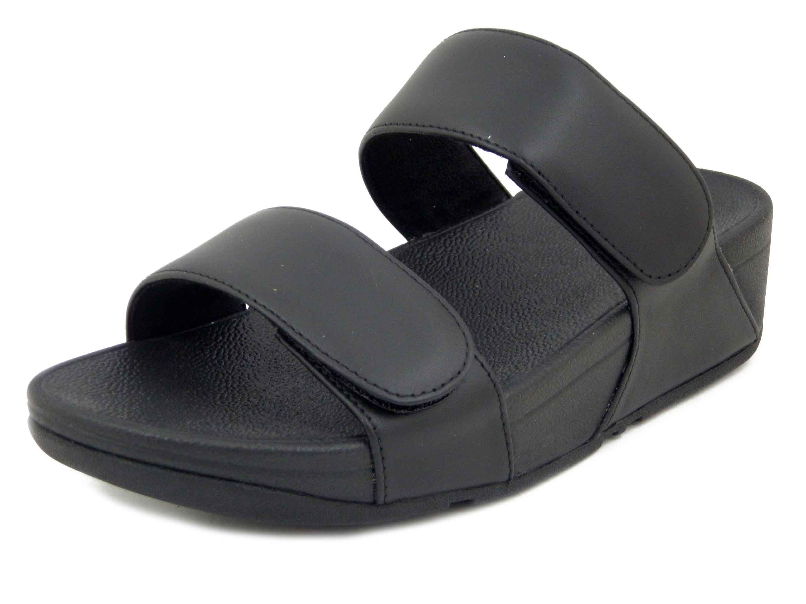 Sandali Ciabatte Donna in Pelle Nero con Strap, Zeppa Bassa, FITFLOP - FV6090